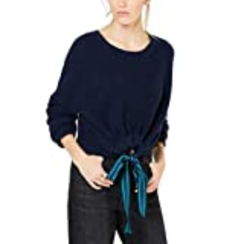 Crave Fame Juniors' Ribbon-Tie Cropped Sweater